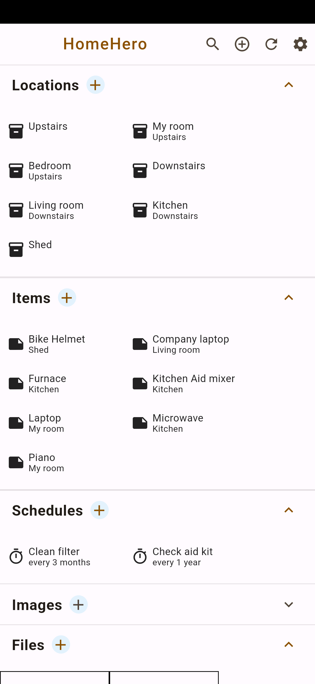 HomeHero inventory view