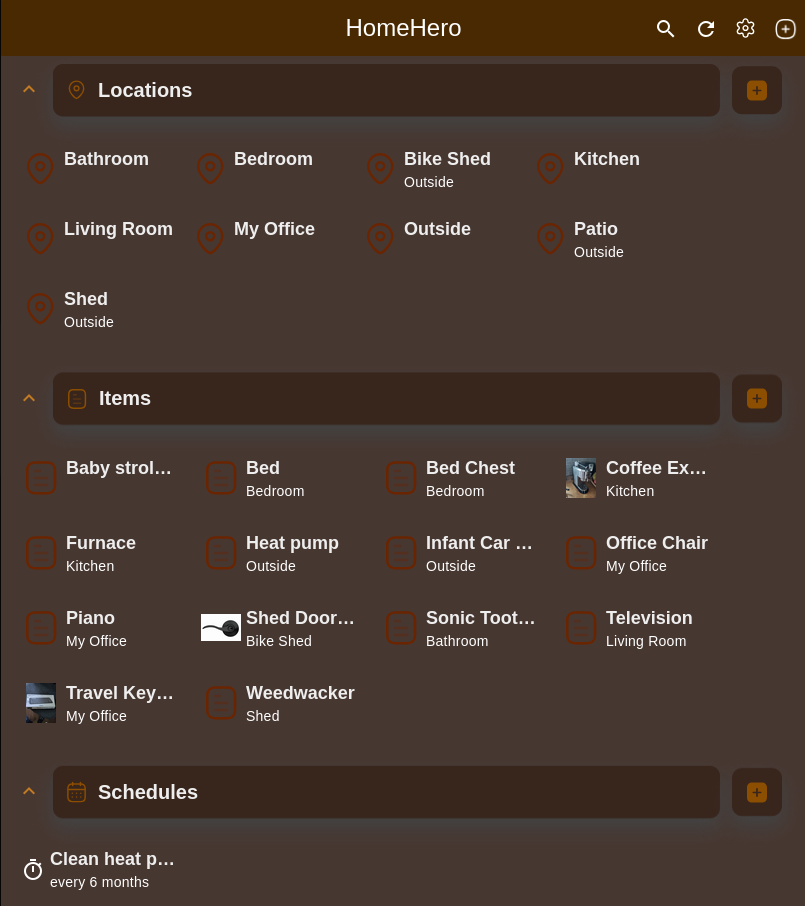 Example of the main view in the dark theme.