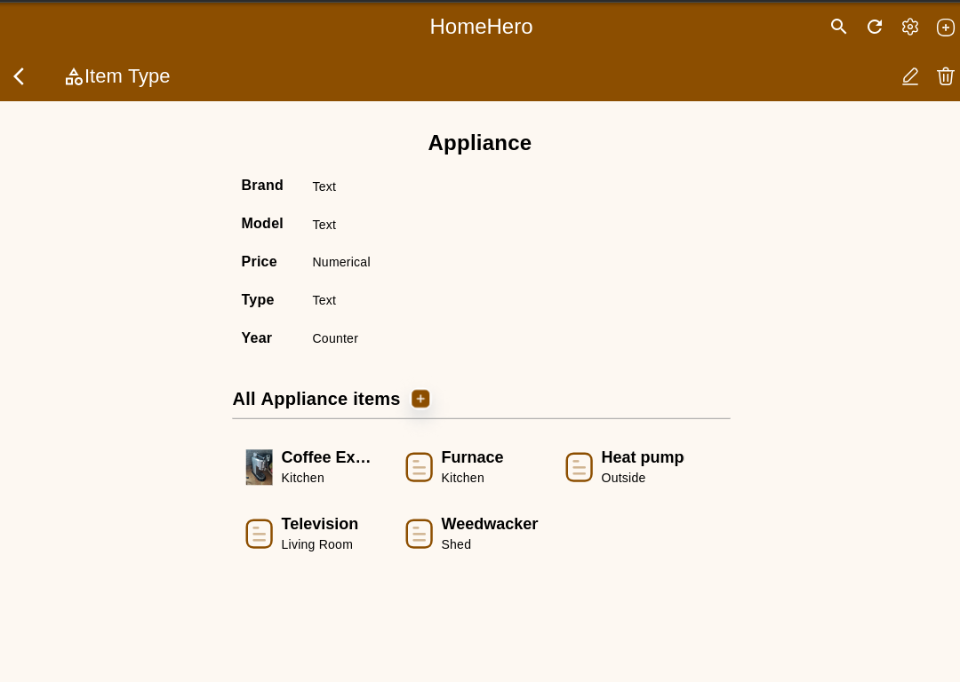 Viewing Item Type - Appliance.