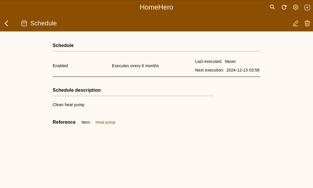 Schedule example - cleaning heat pump.